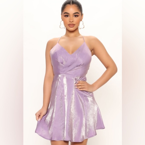 NWT Fashion Nova Shimmering Lavender Fit and Flare Mini Dress - Picture 1 of 11